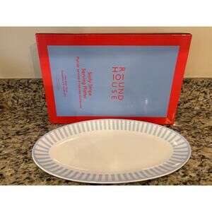 New Round House Sicily Stripe Serving Platter Striped Blue & White